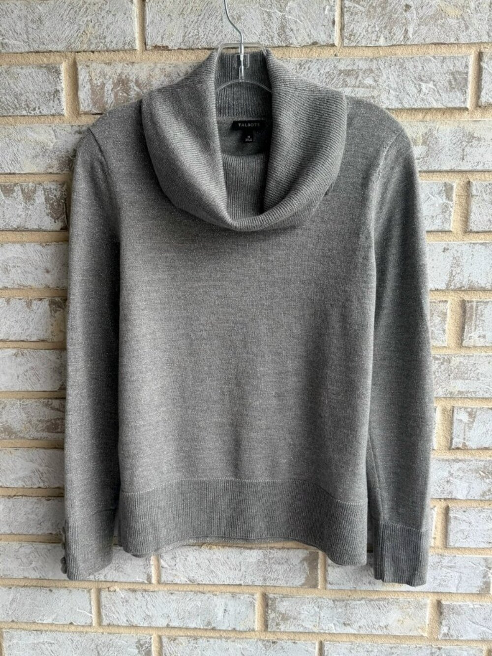 Talbots Wool Blend Long Sleeve Cowl Neck Gray/Silver Pullover Sweater Size M.
